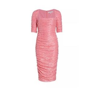 BADGLEY MISCHKA RUCHED SEQUIN COCKTAIL DRESS